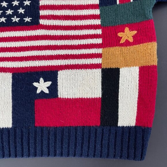 Vintage Y2K American Eagle Men Sweater Size XL 100% Wool Flag Patchwork Preppy - Picture 8 of 15